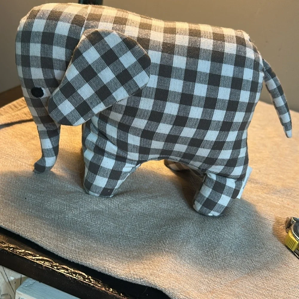 Creative Co-Op gray cotton Gingham Elephant 🐘 doorstop